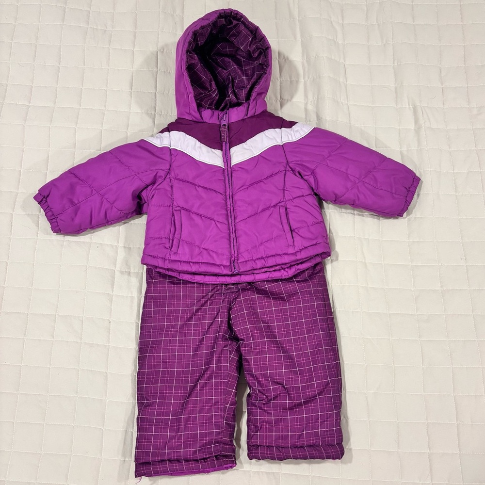 Circo Set Purple Snow Jacket with Hood and Snow Bibs Pants Snowsuit 12M Girl